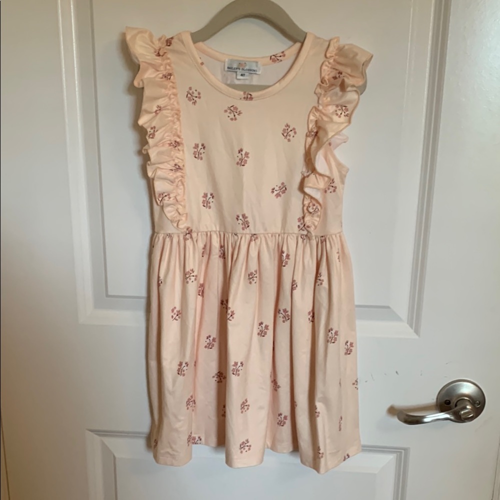 Charming Pink Floral Kids Bailey’s Blossoms Dress with Ruffles